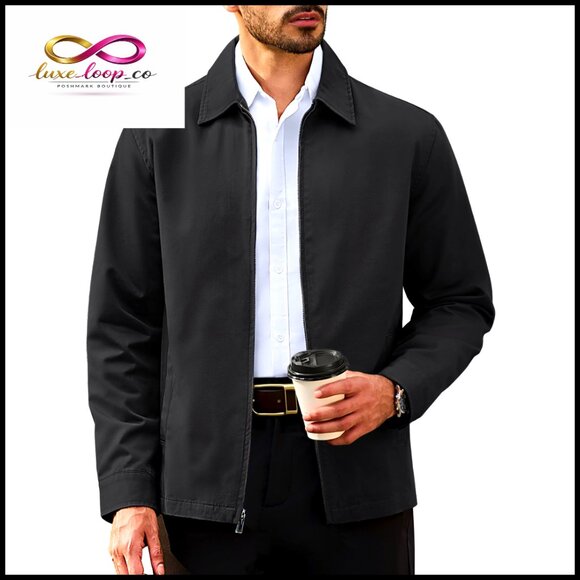Men's Cotton Zip Up Jacket Classic Fit Casual Windbreaker with Pockets